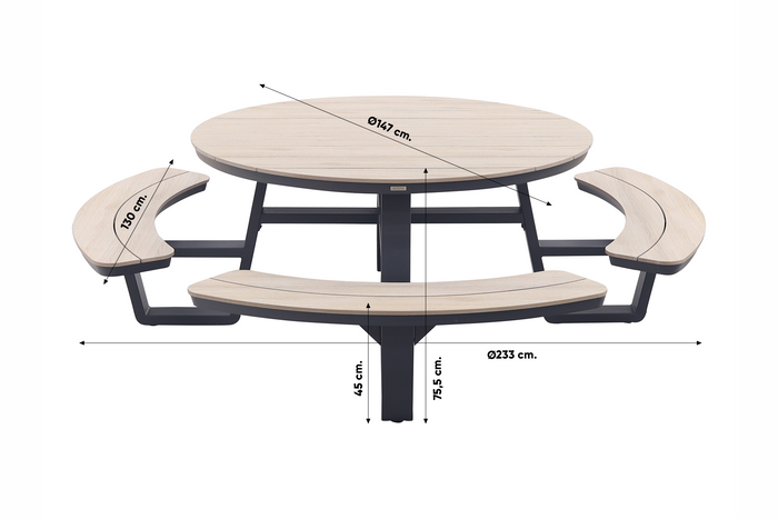 Garden Impressions Sarria picknick set Ø148 x 75 - donker grijs