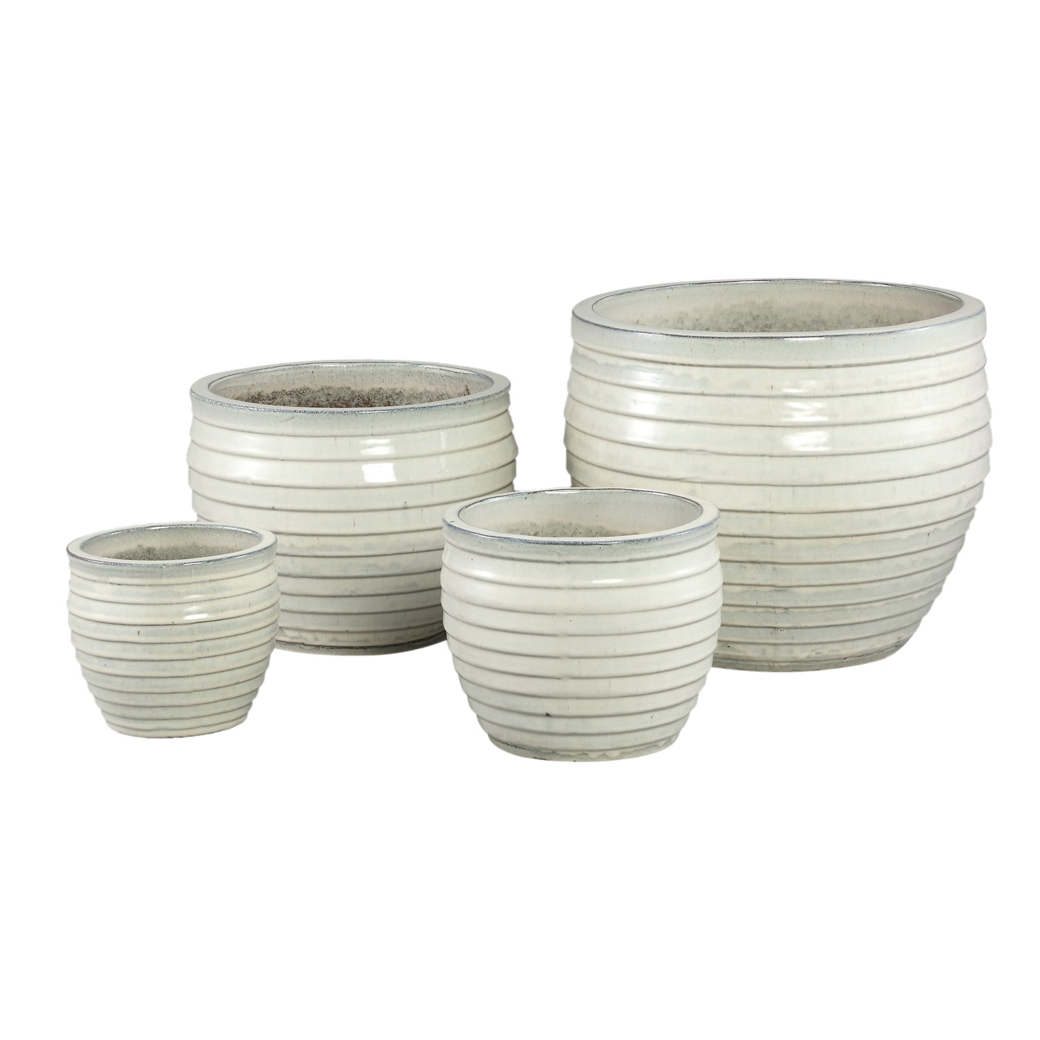 PTMD Triston Cream Ceramic Glazed Pot Ribbed Low SV4