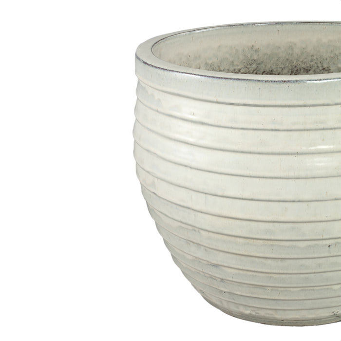 PTMD Triston Cream Ceramic Glazed Pot Ribbed Low SV4