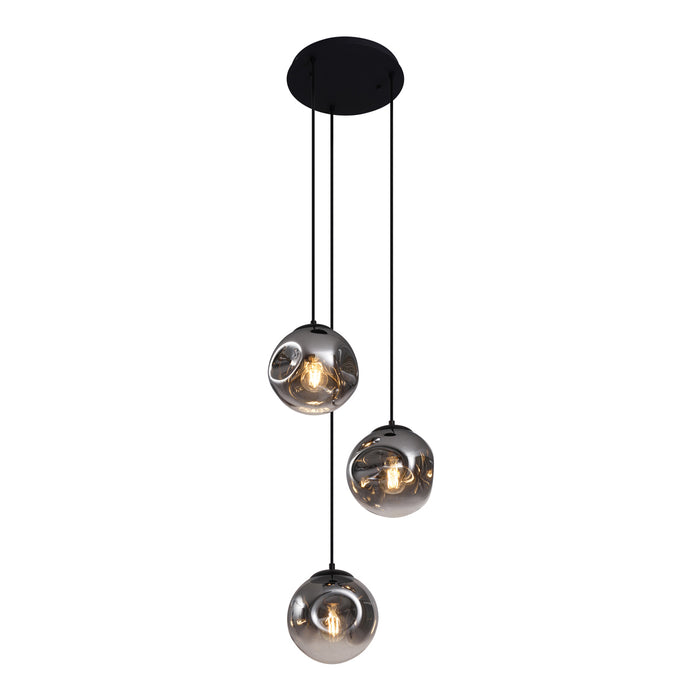 QAZQA Art deco hanglamp zwart met smoke glas 3-lichts - Douglass