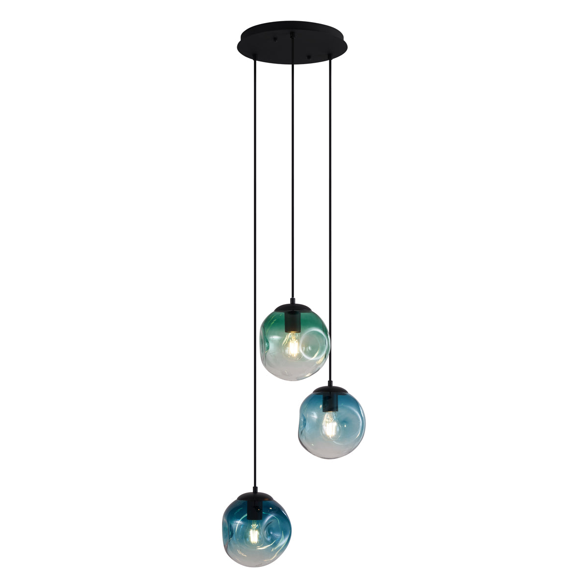 QAZQA Art deco hanglamp zwart met blauw en groen glas 3-lichts -