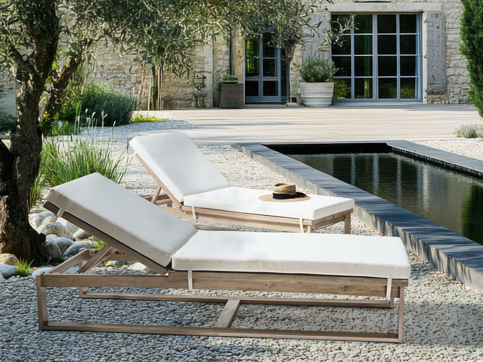 Beliani - AZZANELLO - Ligstoel set van 2 - Gebroken wit - Acaciahout