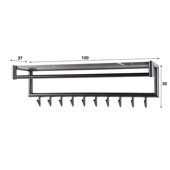 Giga Meubel - Kapstok Zwart - 10 Haken - 100x27x30cm - Hoedenplank