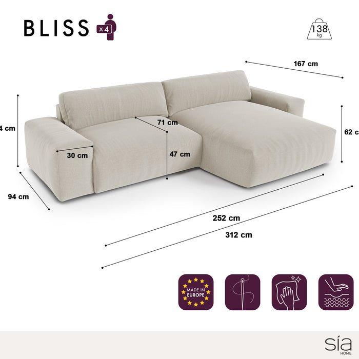 XXL taupe corduroy rechter hoekbank 220cm