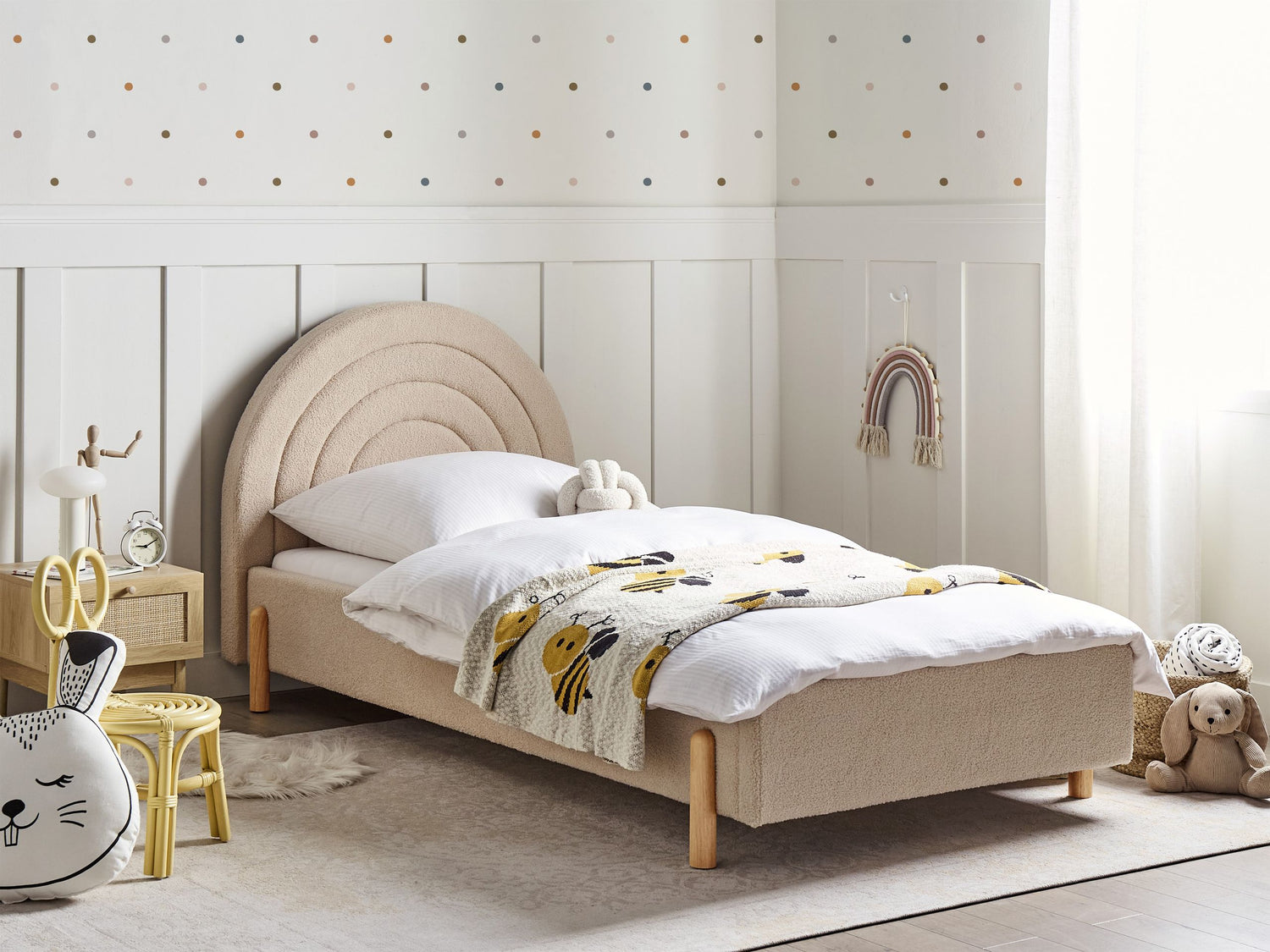 Beliani - ANET - Bed - Beige - 90 x 200 cm - Bouclé