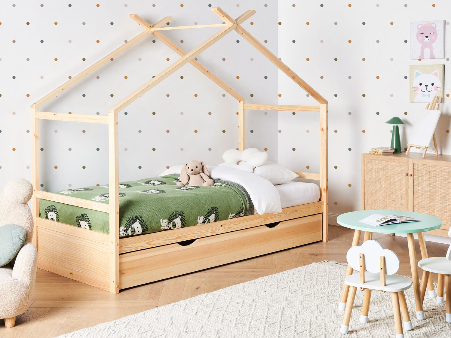 Beliani-ORGEVAL-Daybed voor kinderen-Lichtbruin-90 x 200 cm-Grenenhout