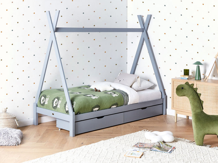 Beliani-DEVAY-Kinderbed met opbergruimte-Grijs-90 x 200 cm-Grenenhout