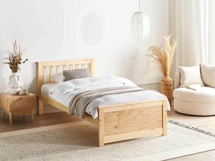 Beliani-OLENDON-Eenpersoonsbed-Lichtbruin-90 x 200 cm-Dennenhout