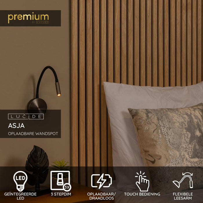 Lucide Premium ASJA Wandspot - Grijs ijzer