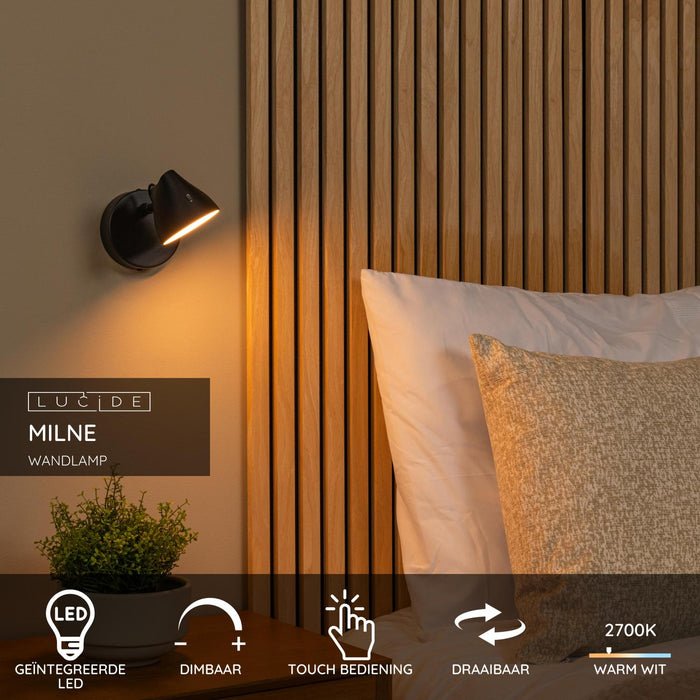 Lucide MILNE Wandlamp - Zwart