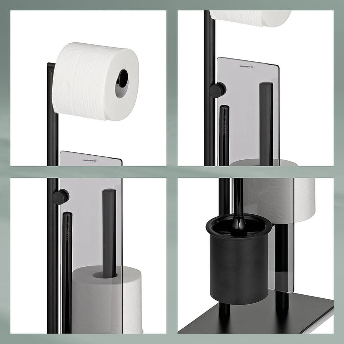 Toiletrol en WC-borstel Houder, 18 x 26 cm, Getint glas, Zwart - Kela