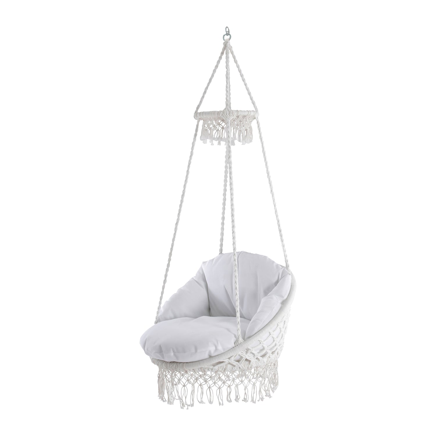 Vivere Polyester Macrame Deluxe Stoel met Franje - Off White
