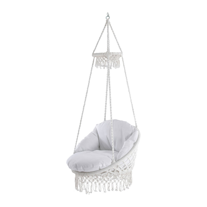 Vivere Polyester Macrame Deluxe Stoel met Franje - Off White