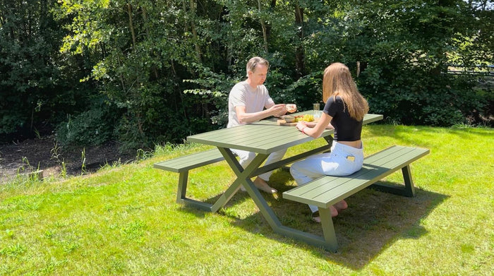 Aluminium picknicktafel Dex 200 cm olijfgroen