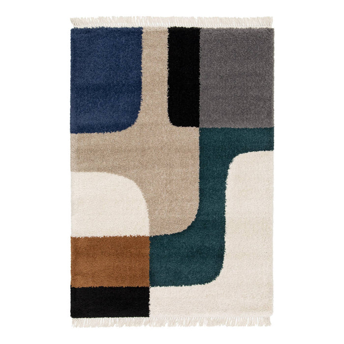 sweeek - Shaggy tapijt, geometrisch patroon, crème