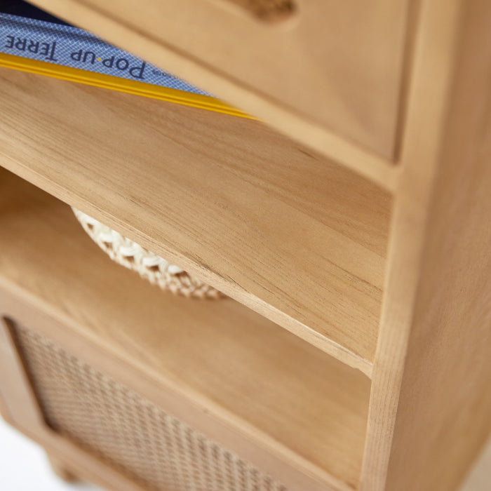 Tikamoon - Hoge kinderboekenkast van iepenhout en rotan vlechtwerk