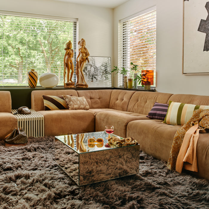 HKliving Vint Bank Element - Hoekstuk Links - Corduroy Rib - Bruin