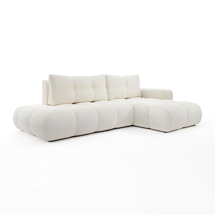 by fonQ Charme Hoekbank Rechts met Slaapfunctie - Weefstof - Ivoor