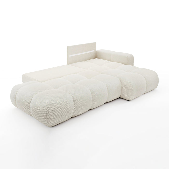 by fonQ Charme Hoekbank Rechts met Slaapfunctie - Weefstof - Ivoor