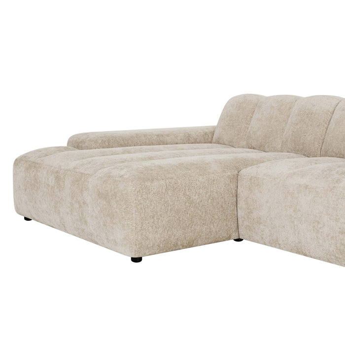 by fonQ Plume 2,5-zits Hoekbank met Chaise Longue Links - Chenille - Beige