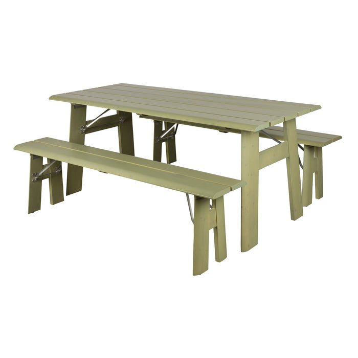 Zuiver Avenue Picknicktafel met 2 banken Hout Groen