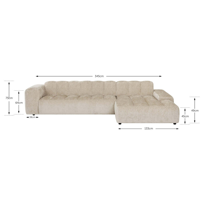 by fonQ Plume 4-zits Hoekbank met Chaise Longue XL Rechts - Chenille - Grijs