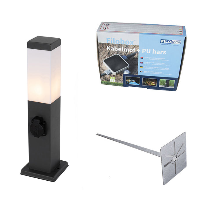 QAZQA Buitenlamp donkergrijs met grondpin en kabelmof 45cm incl.