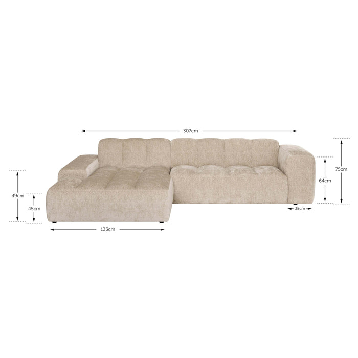 by fonQ Plume 3-zits Hoekbank met Chaise Longue XL Links - Chenille - Groen