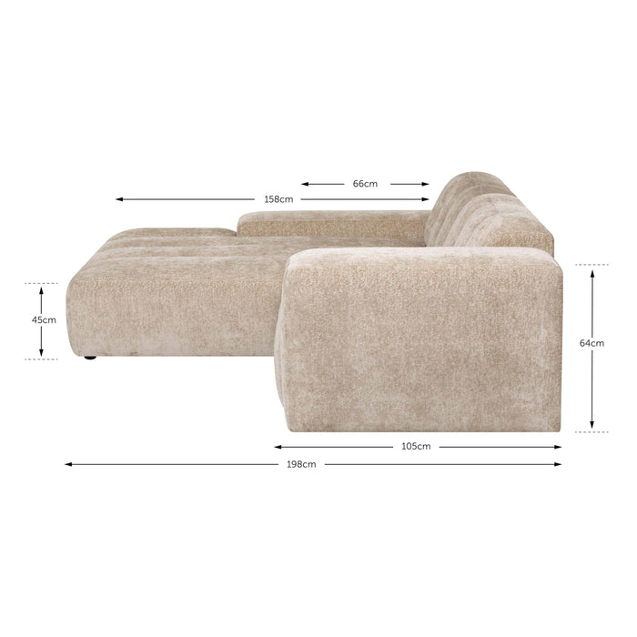 by fonQ Plume 3-zits Hoekbank met Chaise Longue XL Links - Chenille - Groen