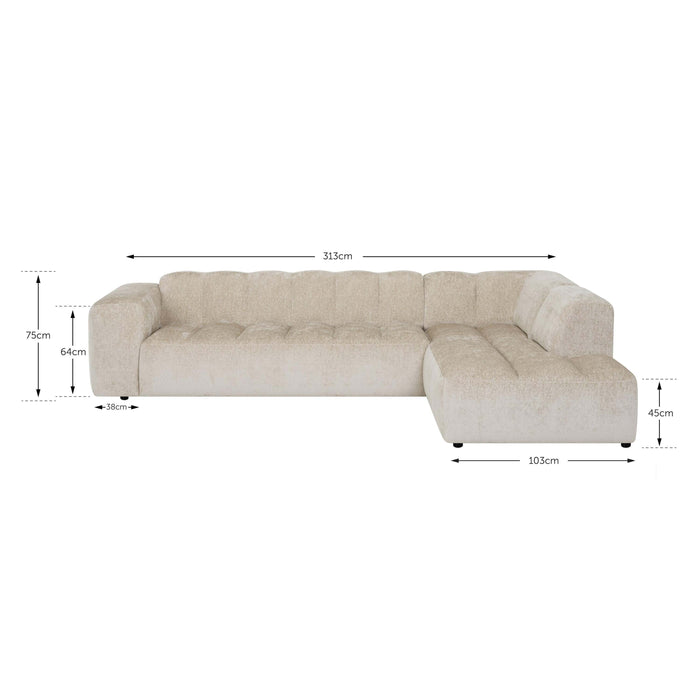 by fonQ Plume 3-zits Hoekbank Rechts - Chenille - Beige