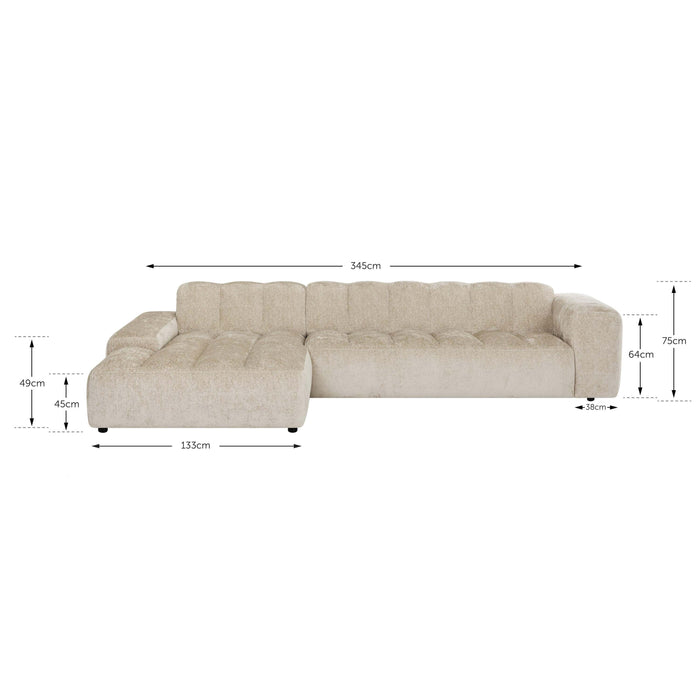 by fonQ Plume 4-zits Hoekbank met Chaise Longue XL Links  - Chenille - Grijs