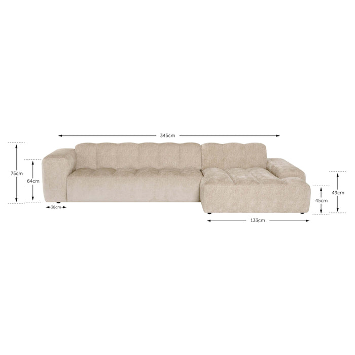 by fonQ Plume 4-zits Hoekbank met Chaise Longue Rechts - Chenille - Grijs