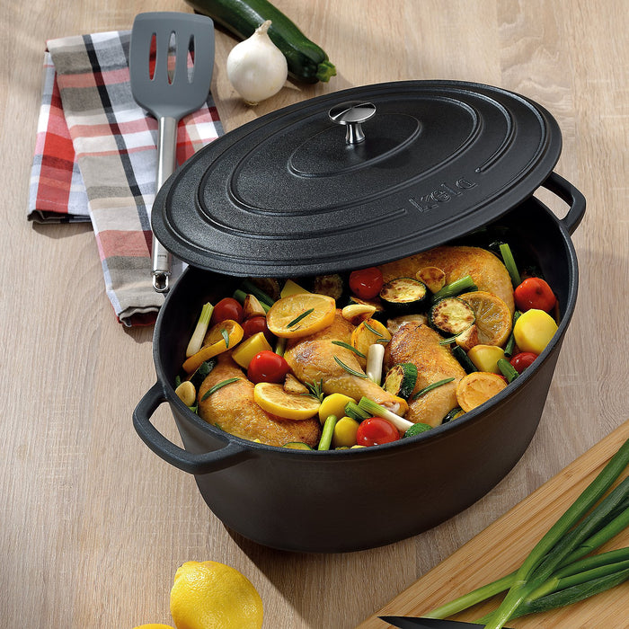 Braadpan Gietijzer Ovaal Zwart, 36 cm x 29 cm- Kela | Calido