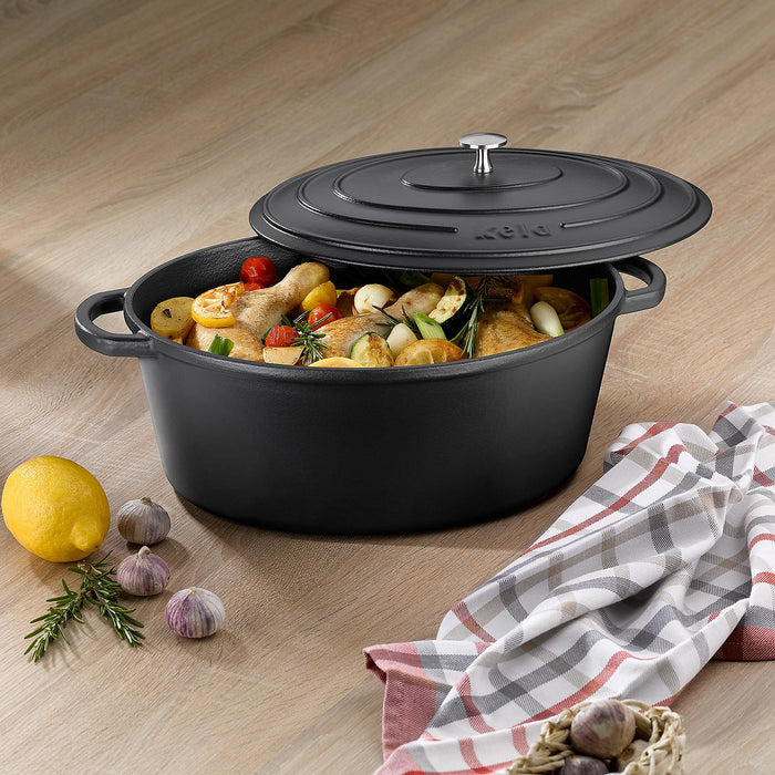 Braadpan Gietijzer Ovaal Zwart, 36 cm x 29 cm- Kela | Calido