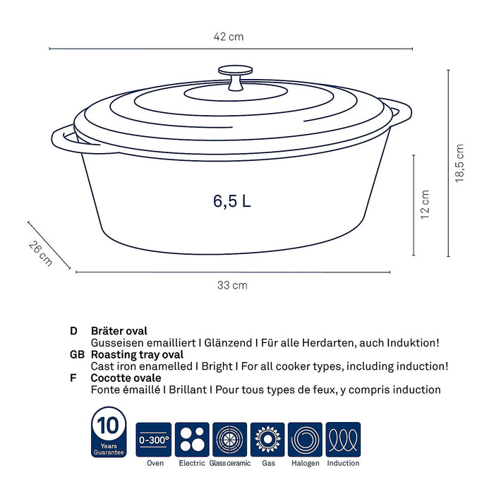 Braadpan Gietijzer Ovaal Zwart, 33 cm x 26 cm- Kela | Calido
