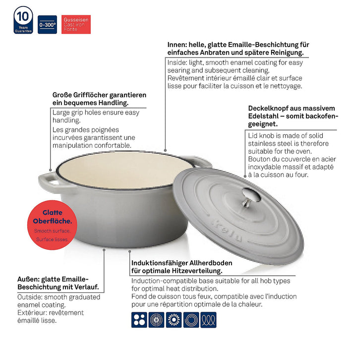Braadpan, Gietijzer, Rond, Grijs, 26 cm - Kela | Calido