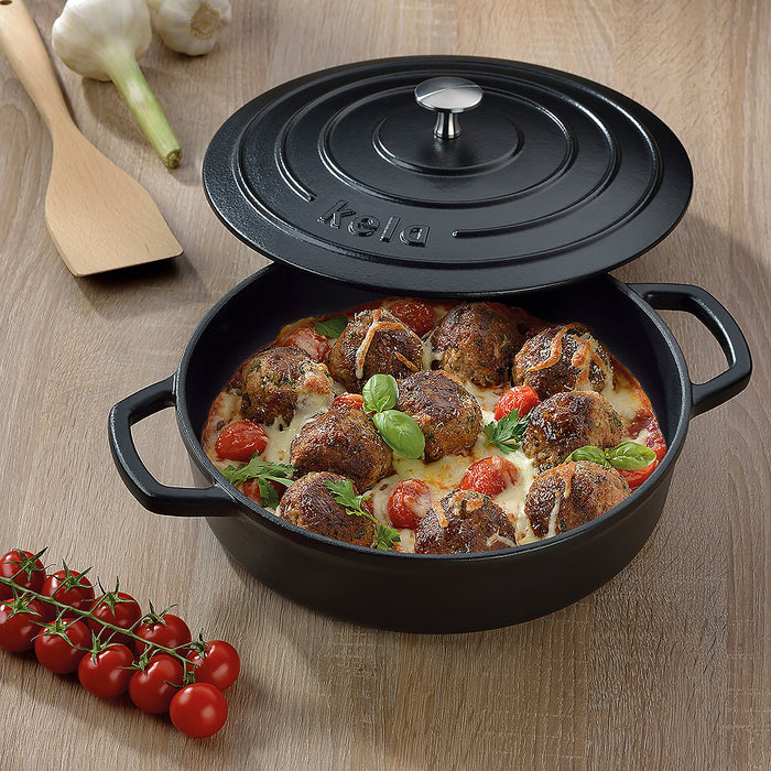 Braadpan, Gietijzer, Laag, Zwart, 28 cm - Kela | Calido