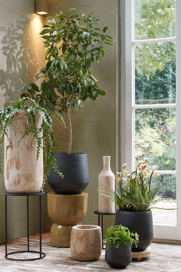 Mica Decorations Pia Bloempot - H16 x Ø19 cm - Paulowniahout - Bruin