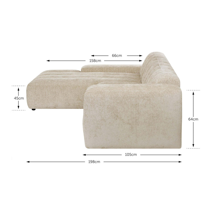 by fonQ Plume 4-zits Hoekbank met Chaise Longue XL Links - Chenille - Beige