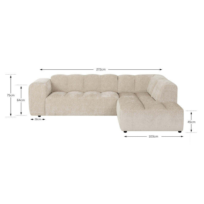 by fonQ Plume 2,5-zits Hoekbank Rechts - Chenille - Beige