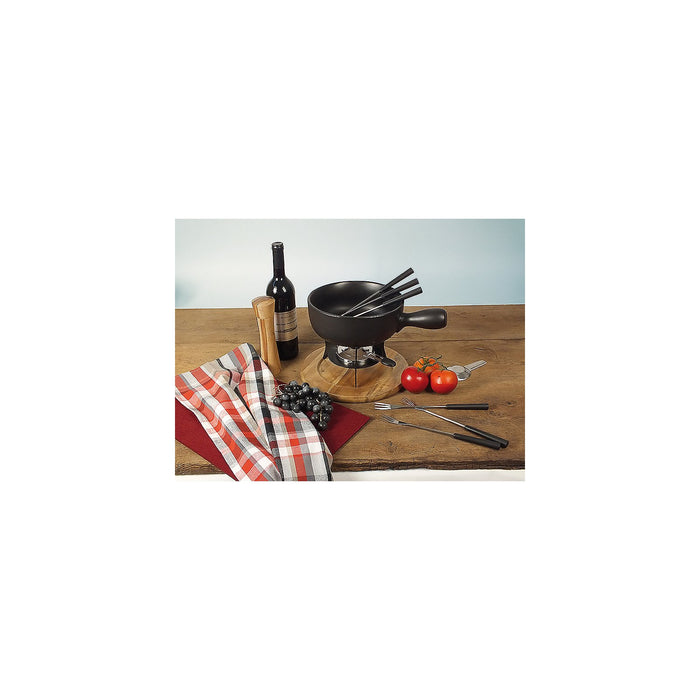 Kela - Fondueset Keramiek met hout, Zwart - Kela