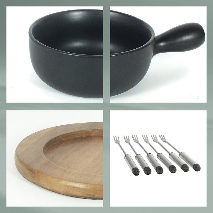Kela - Fondueset Keramiek met hout, Zwart - Kela