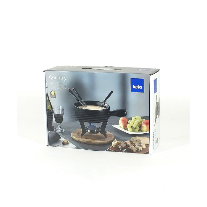 Kela - Fondueset Keramiek met hout, Zwart - Kela