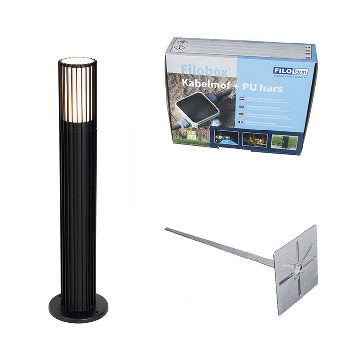 QAZQA Buiten paaltje zwart met grondpin en kabelmof 50cm IP44 - Boris