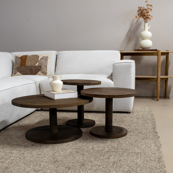 Giga Meubel - Salontafel Rond Donkerbruin Hout - Set Van 3 - Nao