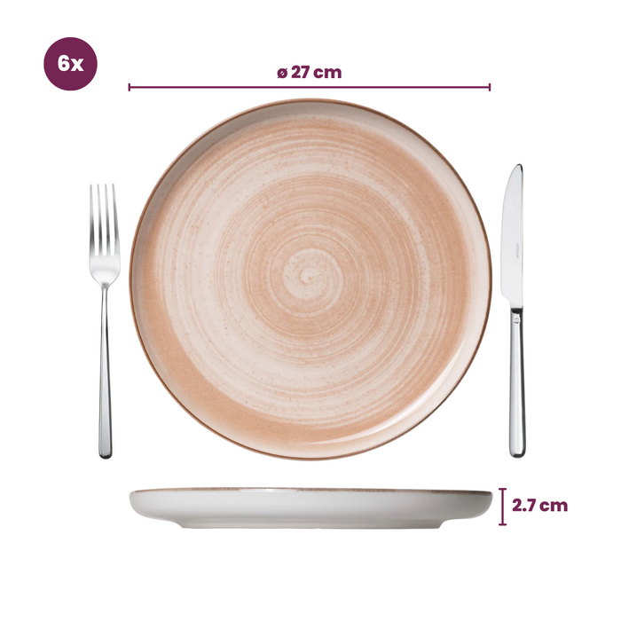 Cosy & Trendy Serviesset Baltic Peach 18-delig | 6 personen - 6 borden, 6 diepe borden en 6 schaaltjes