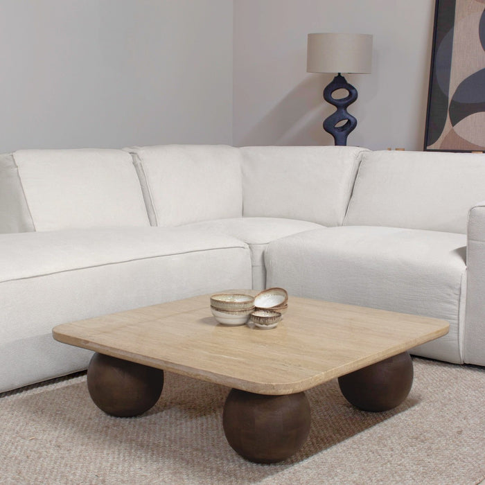 Giga Meubel - Salontafel Travertin|Mangohout - 90x90x27cm - Nori