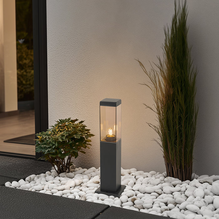 QAZQA Moderne buitenlamp paal donkergrijs met smoke 45 cm - Malios