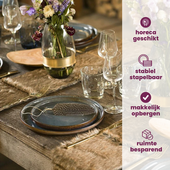 Cosy & Trendy Serviesset Quintana Blue 18-delig | 6 personen - 6 dinerborden, 6 diepe borden en 6 ontbijtborden