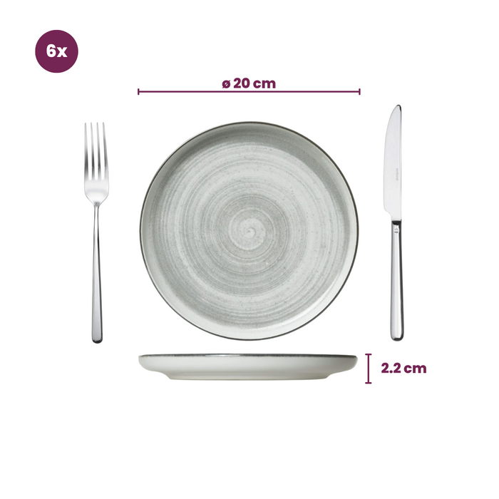 Cosy & Trendy Serviesset Baltic Grey 18-delig | 6 personen - 6 borden, 6 diepe borden en 6 schaaltjes